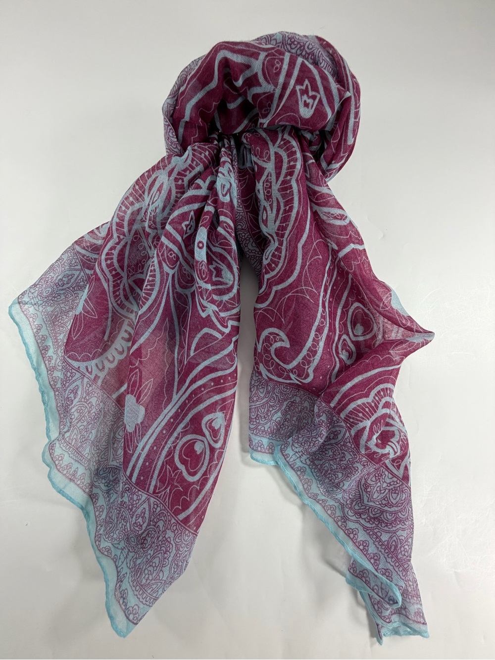 Boho Paisley 100% Viscose Oblong Scarf Wrap Shawl Fringe Burgundy Blue 76x39‎